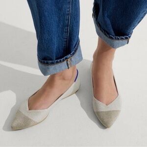 Rothy's Pointy Toe Flat Ballet Shoe Diamond Metallic NEW SZ 10 Machine washable